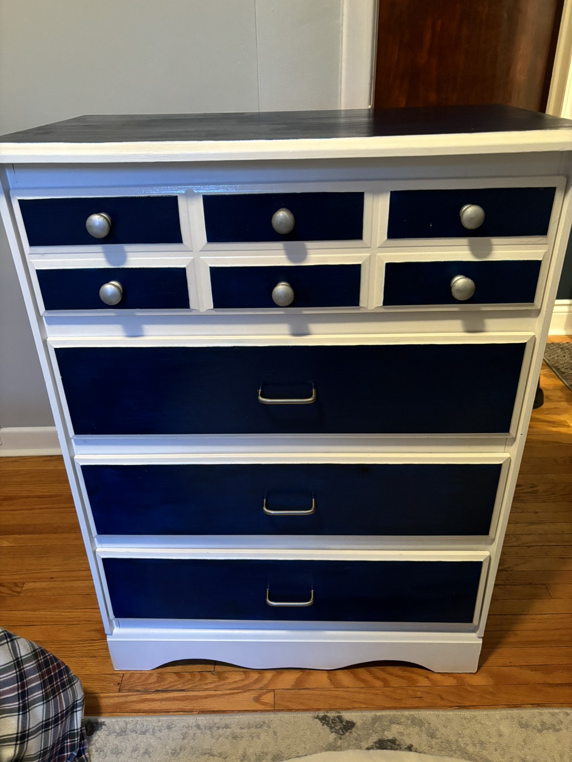 Small white and blue dresser