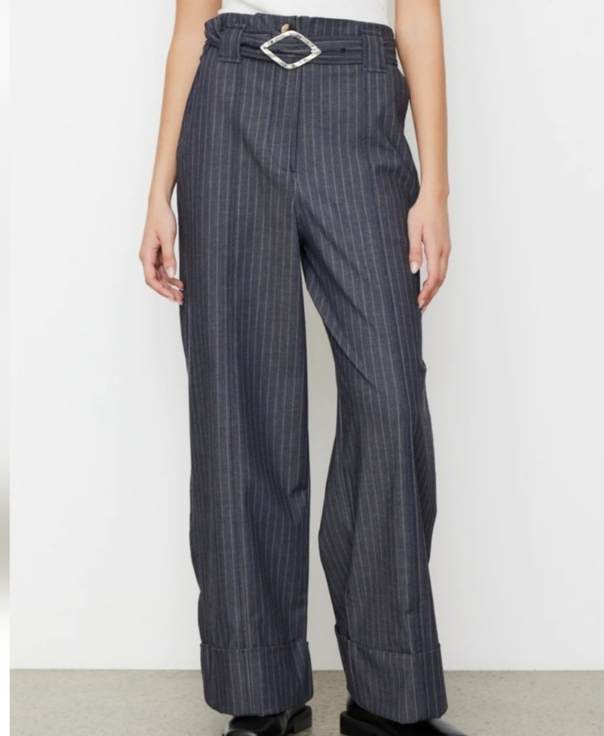 GANNI Stretch Stripe High Waist Wide Leg Pants image indicator(4)