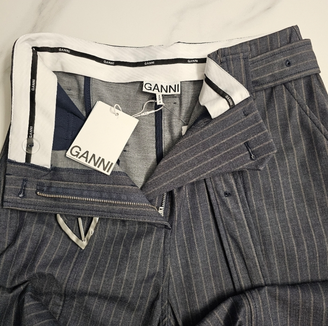 GANNI Stretch Stripe High Waist Wide Leg Pants image indicator(8)