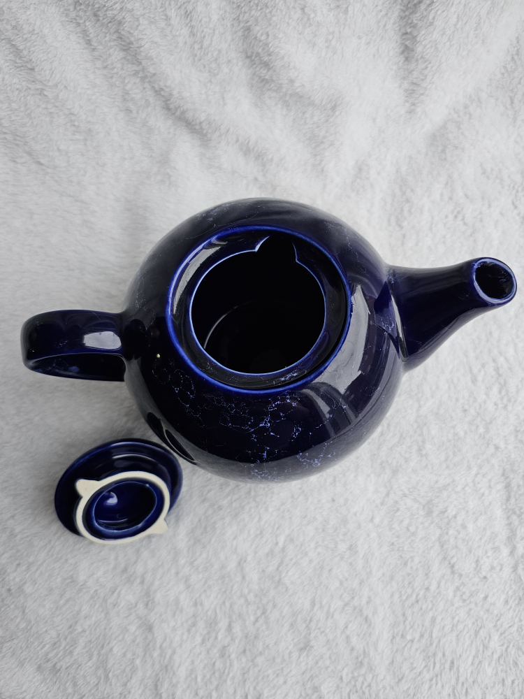 Vintage Japanese Blue Bubble Glaze Ceramic Teapot image indicator(4)