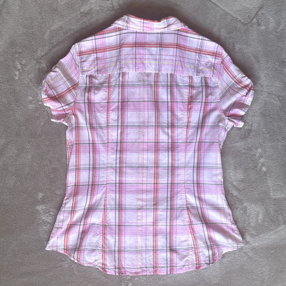 H&M Pink Plaid Short Sleeve shirt Sz 10 image indicator(6)