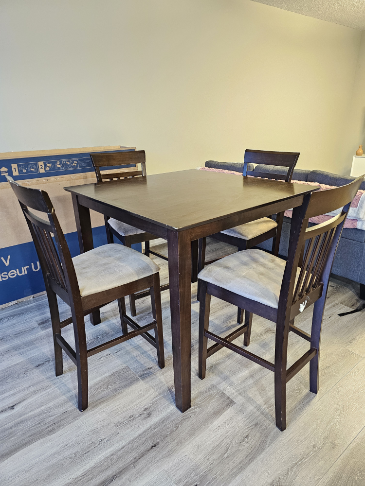 Wooden dining table set for 4 with chairs, brown
