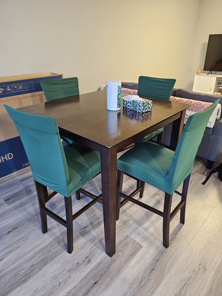 Wooden dining table set for 4 with chairs, brown - photo 2