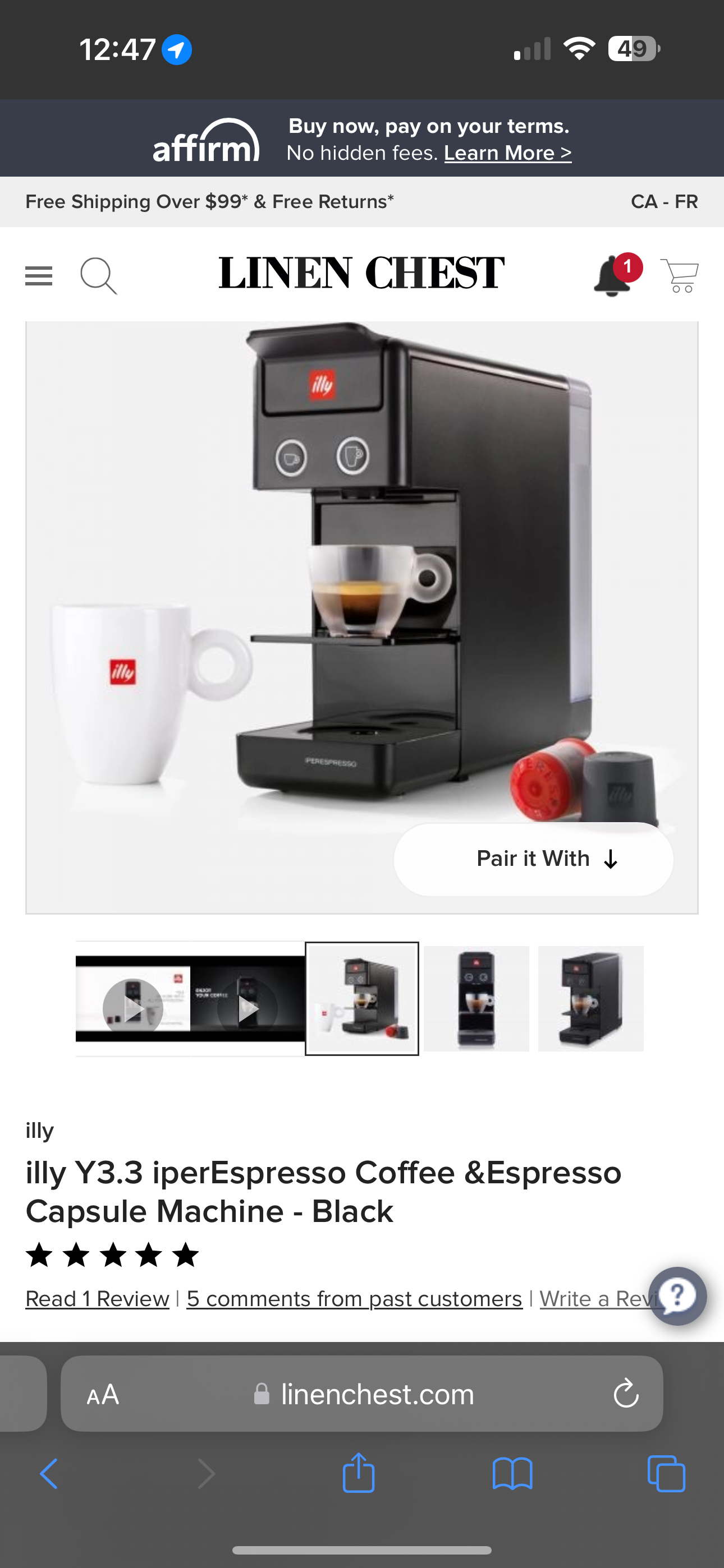 Illy coffee machine $120