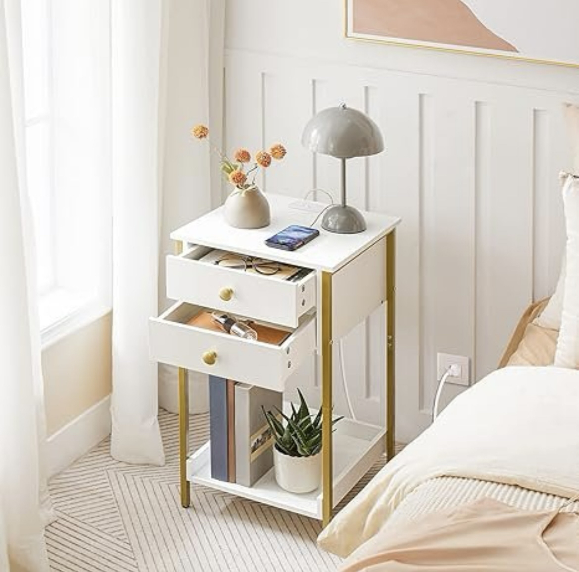 HOOBRO Tall Nightstand, Bedside Table with Outlet and USB Ports - photo 3