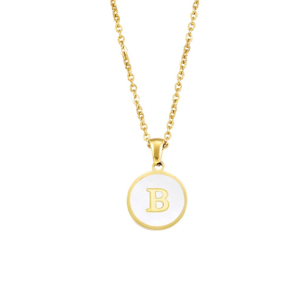 New B Letter Necklace Metal Round
