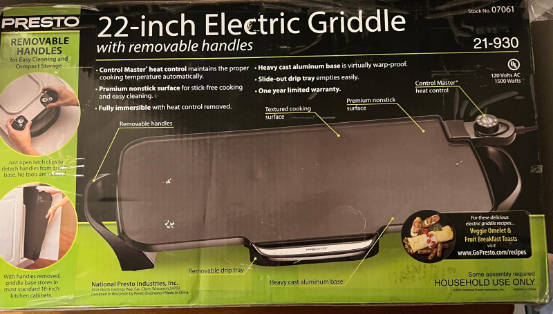 Presto Electric Griddle 22 inches 🧡