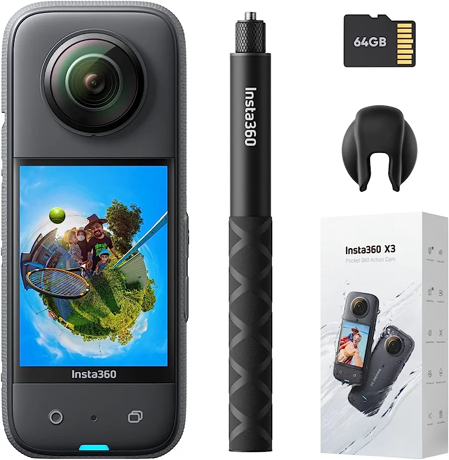 Insta360 X3 complete with box and extra accessories