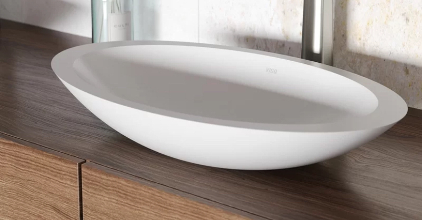 White Stone Handmade Oval Vessel Bathroom Sink - Brand New thumbnail