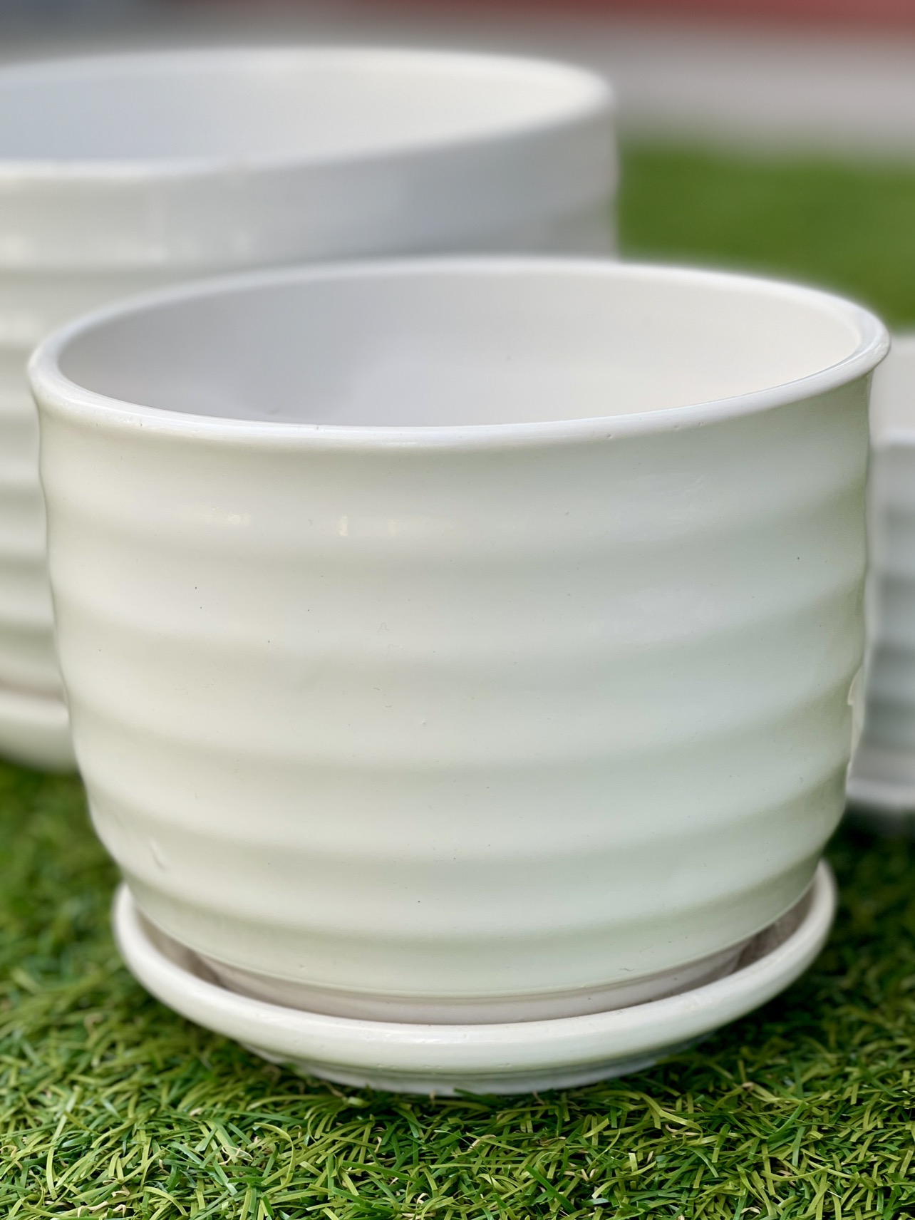 New Planting Pots Ceramic Glossy Off white, Nested Set Of 3 - photo 4