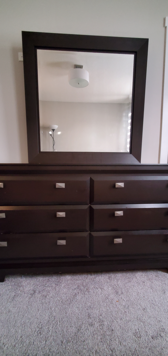 the brick- dresser with mirror ,  with minor scratch