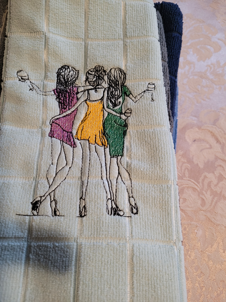 Home-made embroidery tea towel, my girls thumbnail