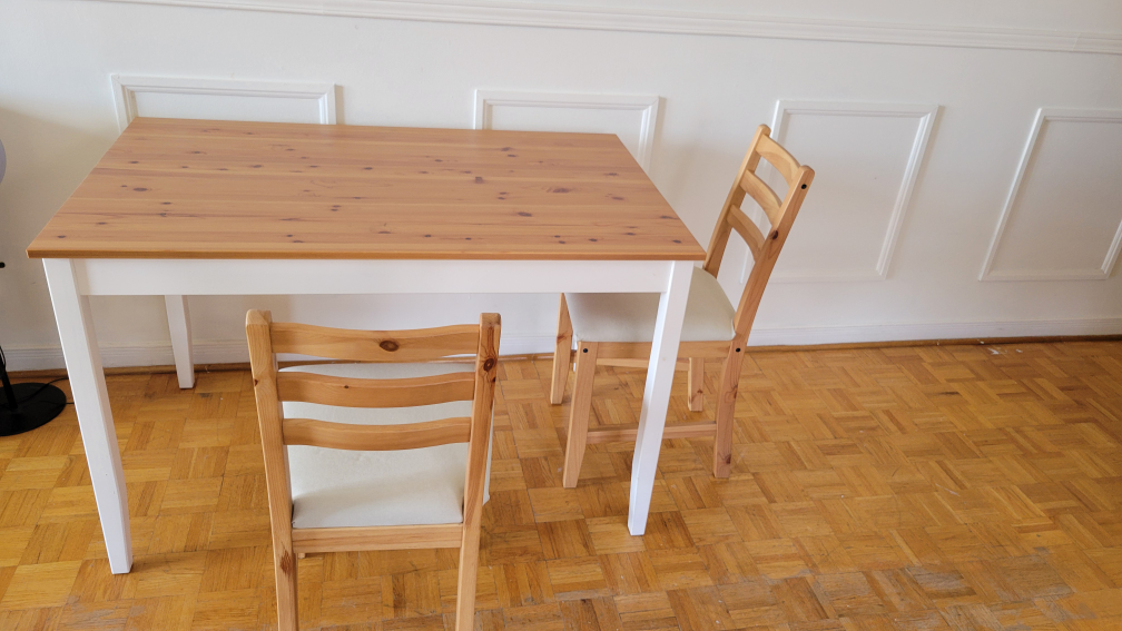 ikea dining table + 2 chairs thumbnail