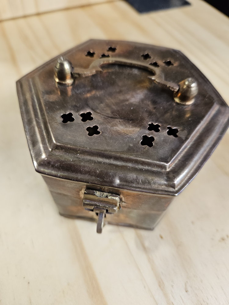 copper hexagon box with padlock slot