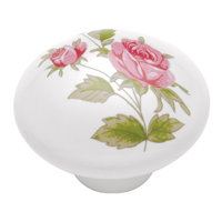 🥕 Pink rose green leaves English Cozy Porcelain Mushroom Knob image indicator(2)