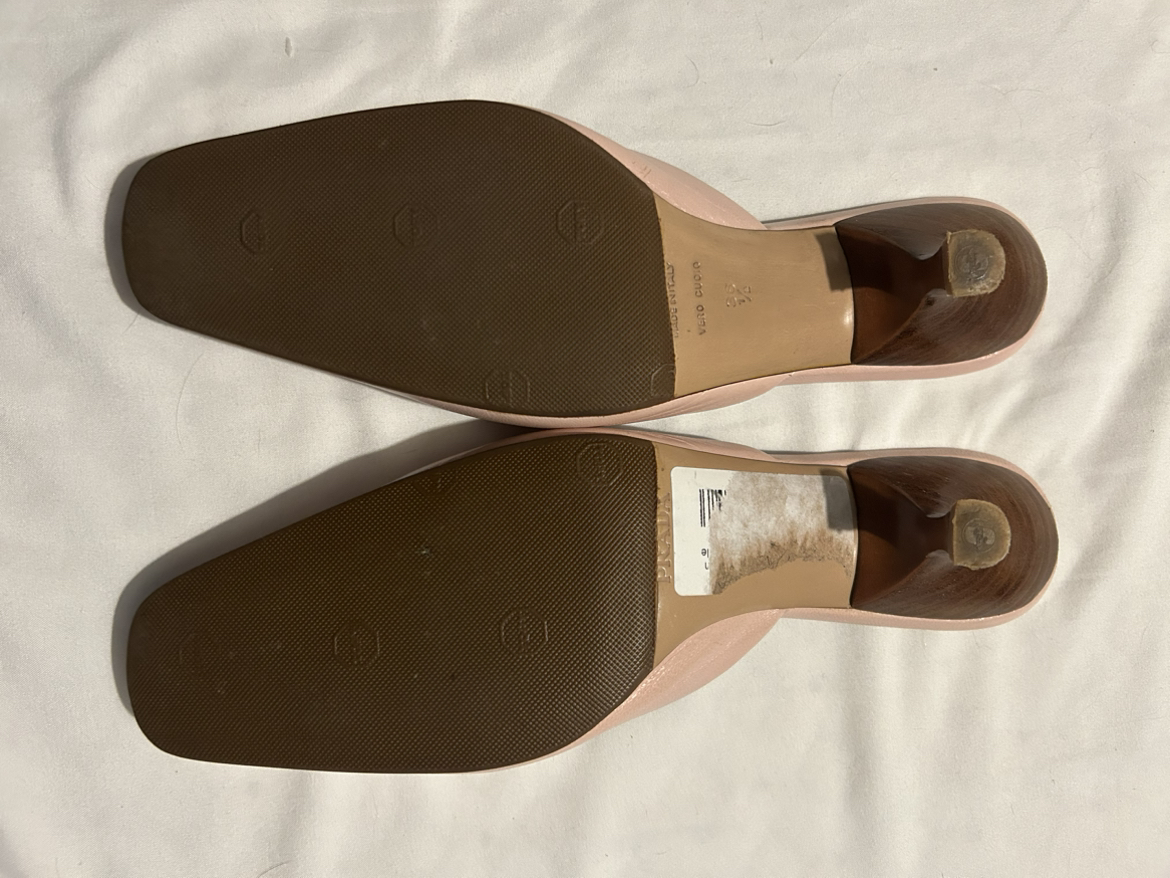 Prada Leather Slip-on Kitten Heels w/ Silver Buckle Detail - photo 2