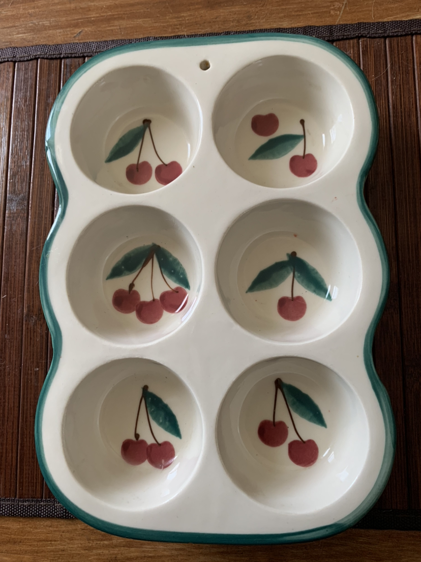 Vintage Ceramic Muffin Pan Cherry Pattern