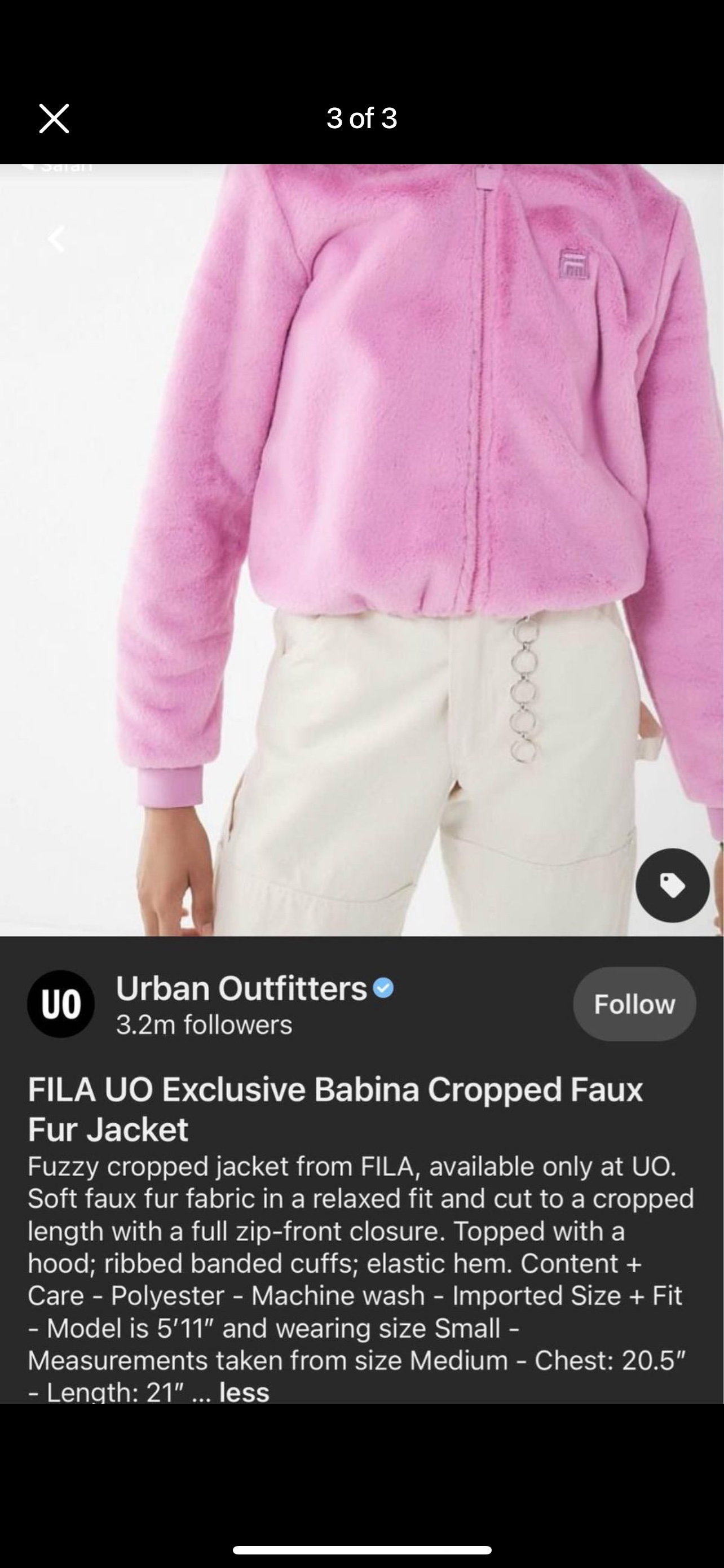 Fila zip up cropped pink hoodie in Small. image indicator(3)