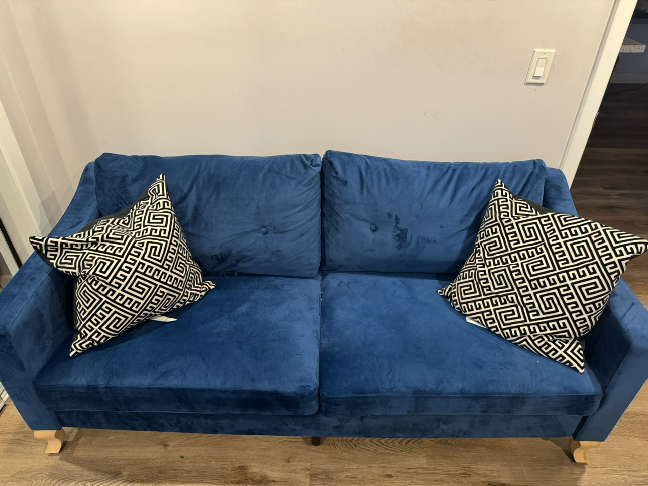 Beautiful blue velvet couch for sale!