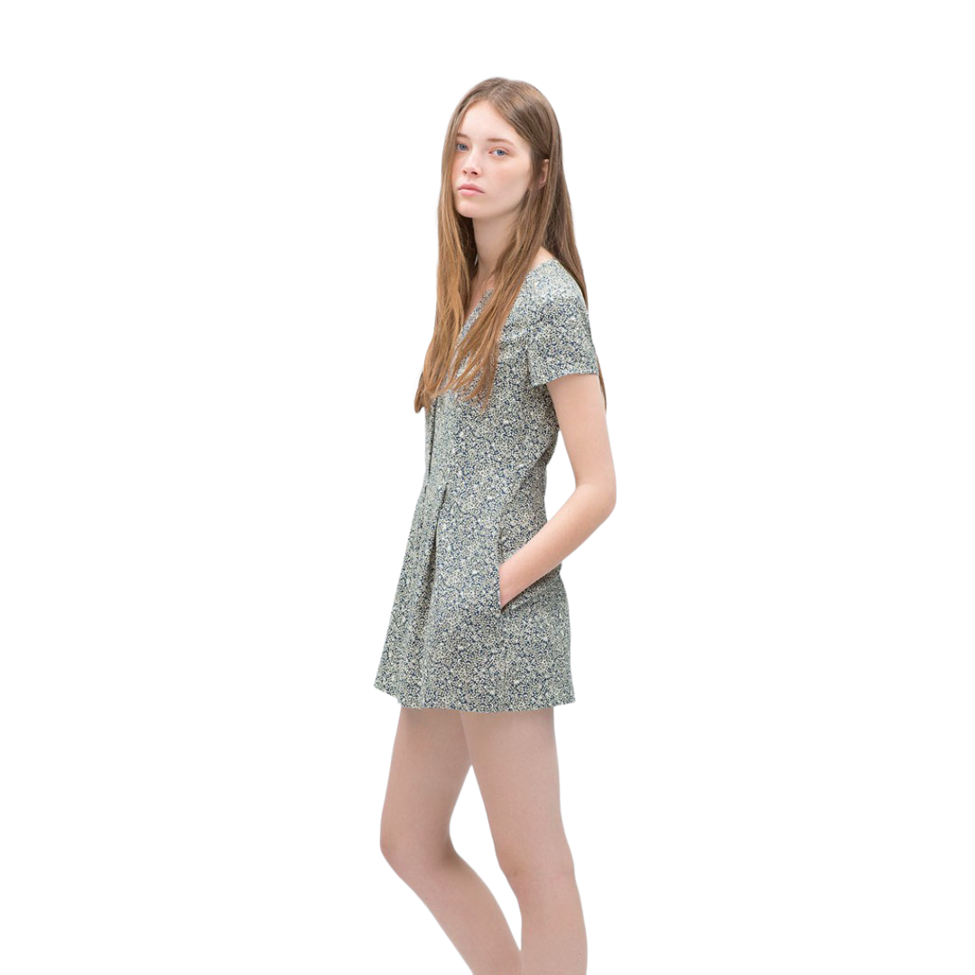 Zara Floral Blue Romper Size Medium thumbnail