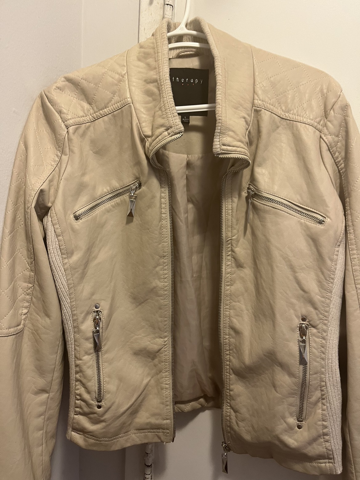 Cream Female leather jacket image indicator(3)