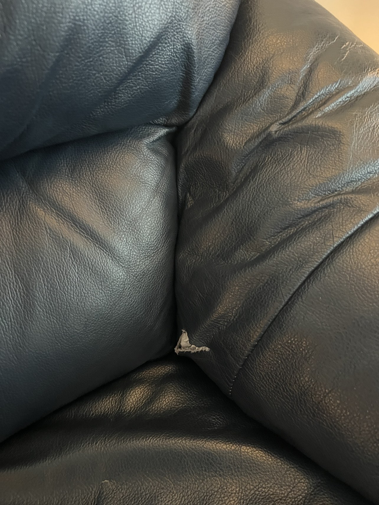Dark navy leather couch - photo 3