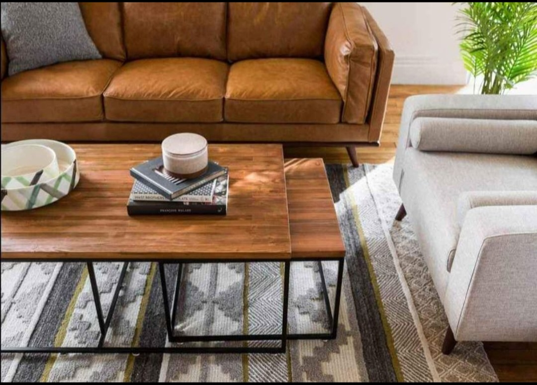 Set of 3 Wood and Metal Nesting Coffee Tables or Side Tables