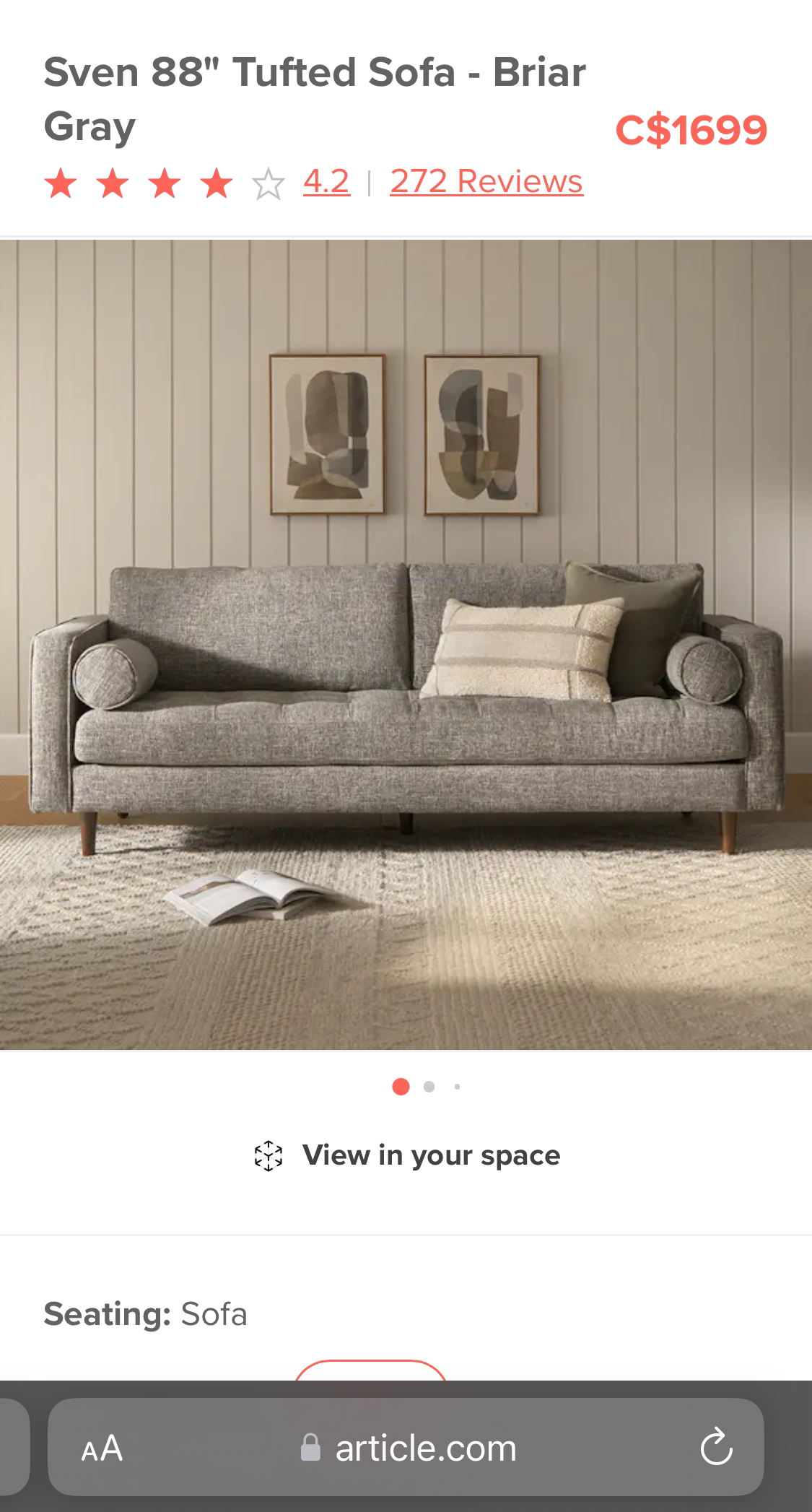 Article Sven 88” 3-seater sofa in Briar Gray thumbnail