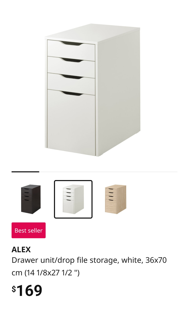 Ikea Alex Drawers with Drop File storage
