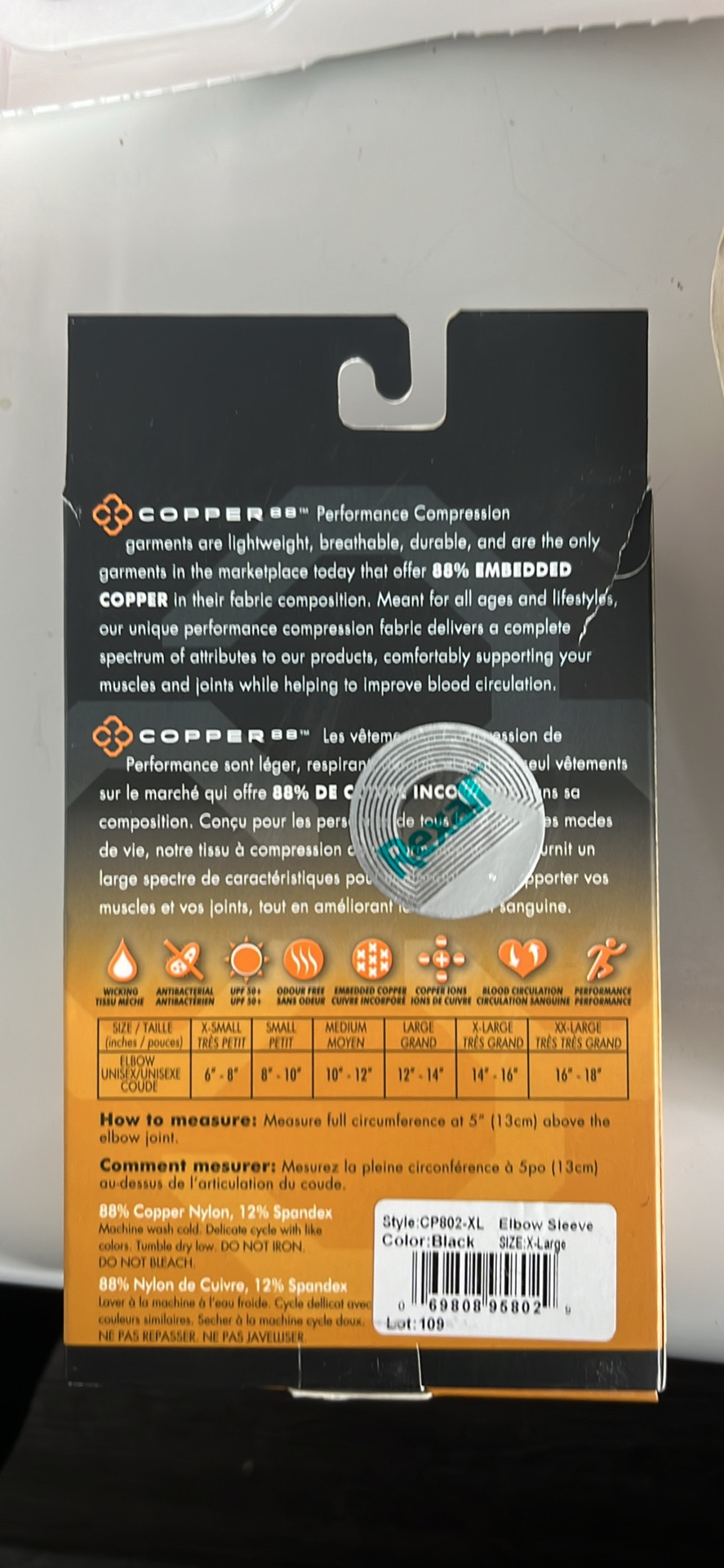 BNIB Black XL ELBOW copper compression sleeve image indicator(2)