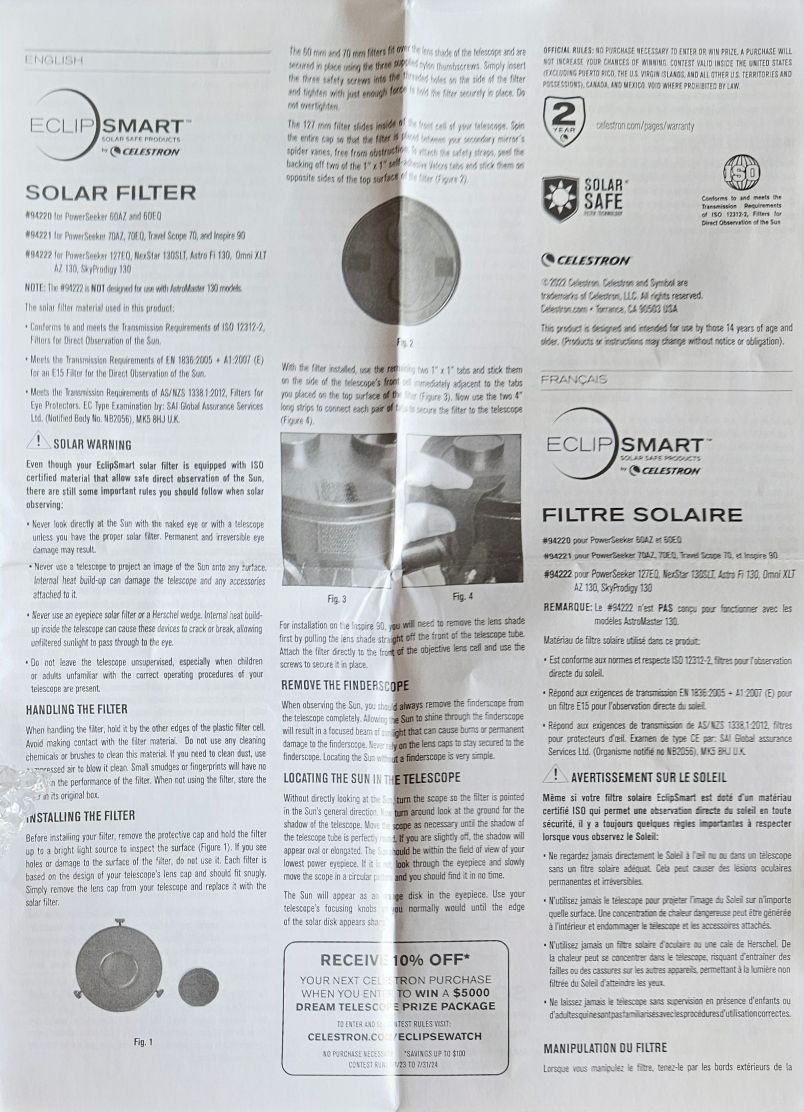 Celestron Solar Filter (read description) - photo 3