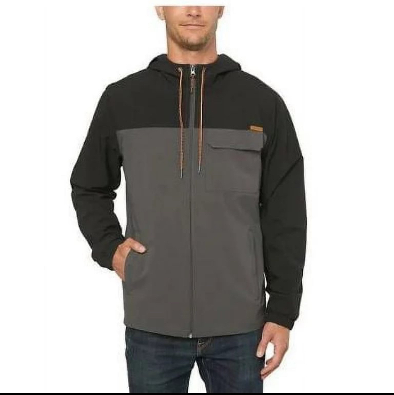 Voyager Men's Windbreaker Hooded Jacket, Grey/Black, Medium -
