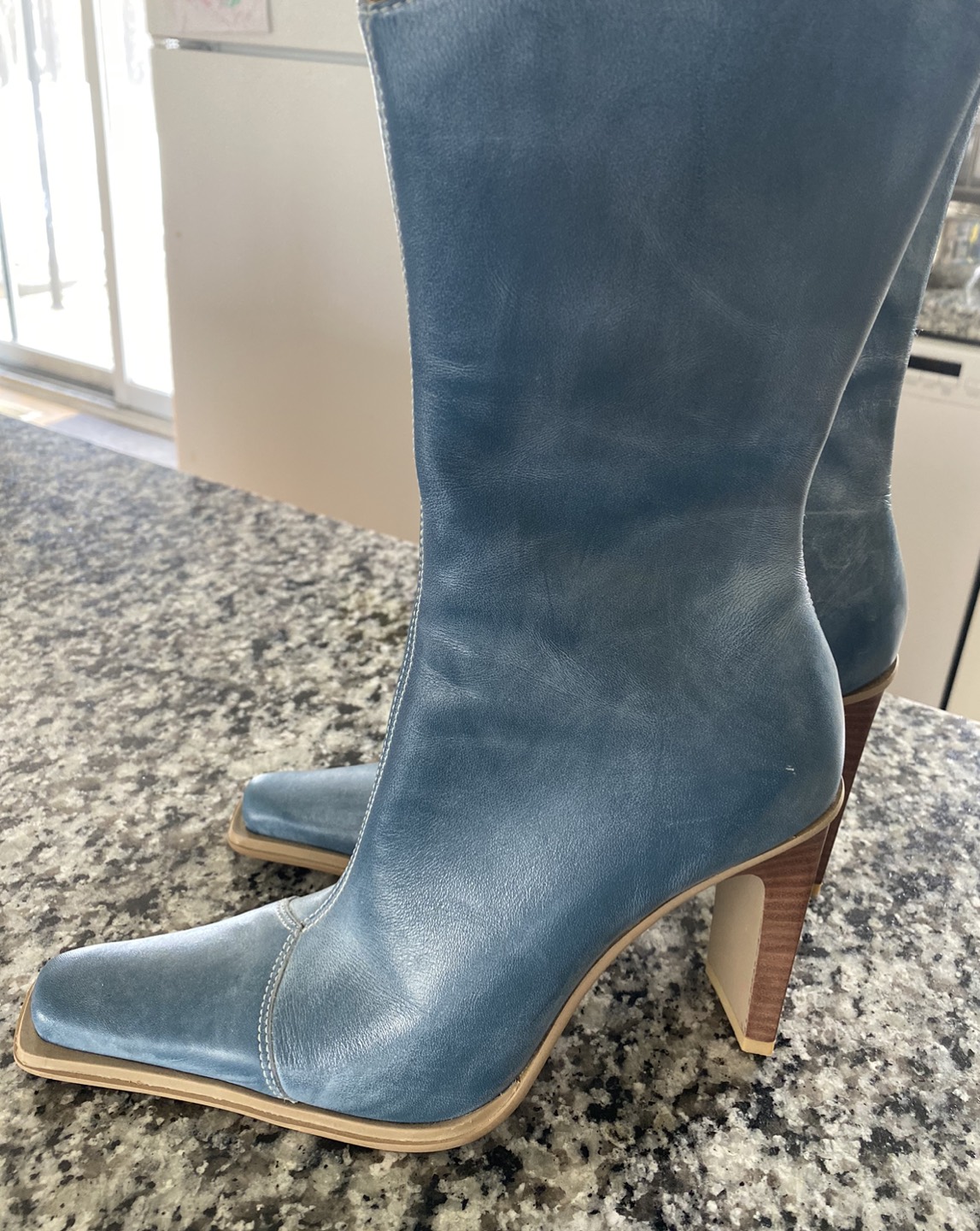 Women Blue leather boots size 6 thumbnail