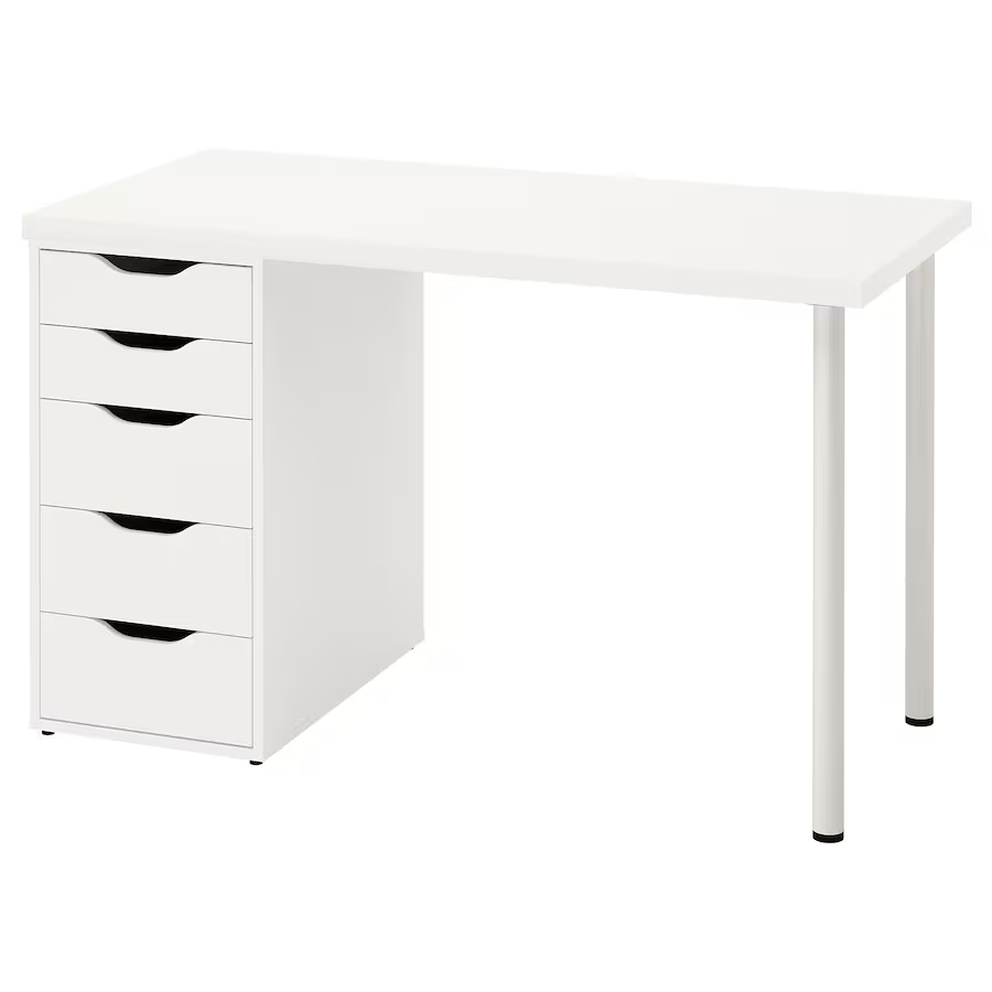IKEA white desk with drawers