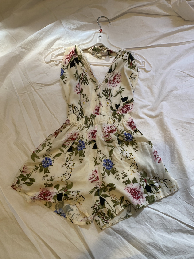 Floral romper halter with open back