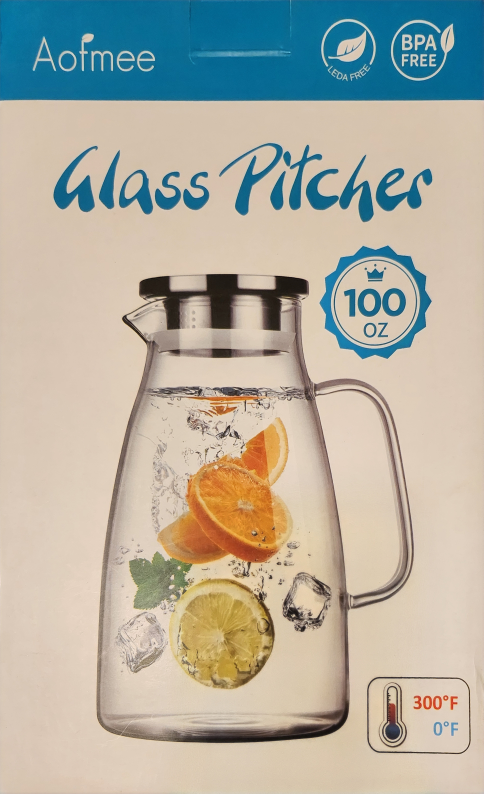 100 Ounces Glass Pitcher with Stainless Steel Lid thumbnail