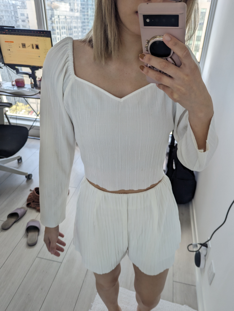 white crop top and bottom set thumbnail