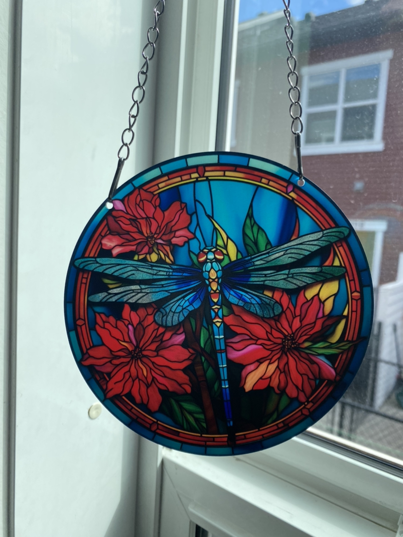 Dragonfly with red flowers Hanging window decor - photo 3
