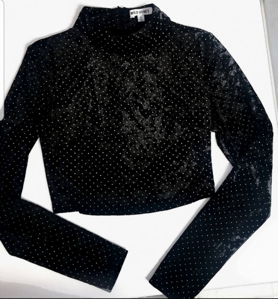 M BOUTIQUE Black Velvet Crop Top, Gold Rhinestones Retails $135 image indicator(2)