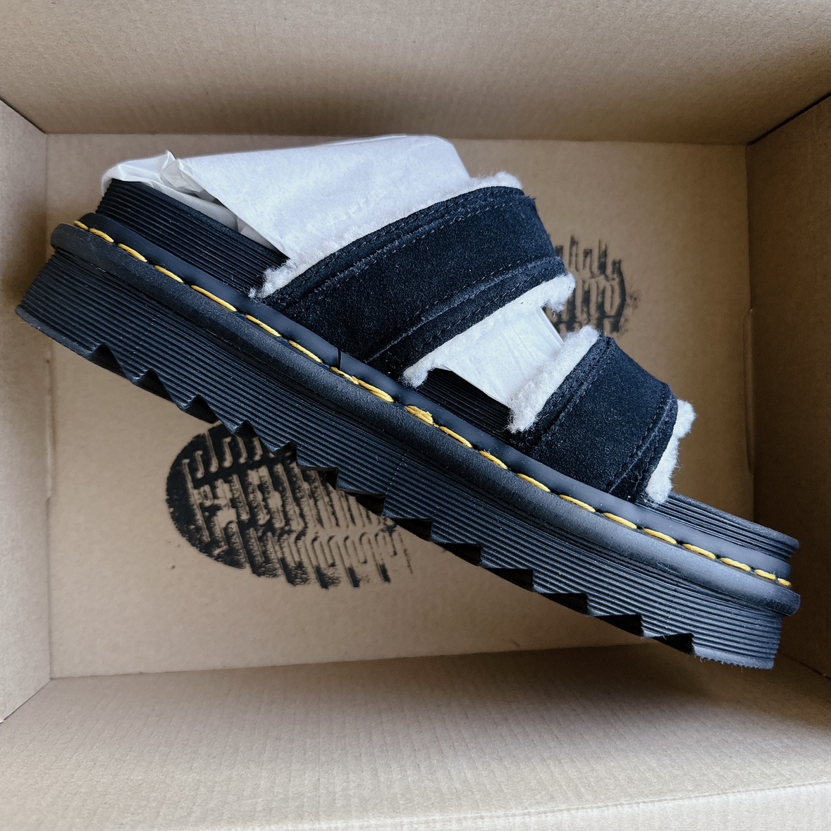 Dr Marten’s NEW! MYLES SUEDE FUR-LINED BUCKLE SLIDE SANDALS image indicator(5)