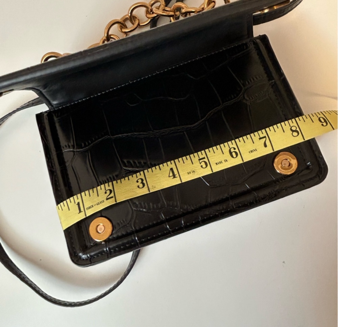 Zara Black Croc Crossbody Bag with Gold Chain image indicator(3)