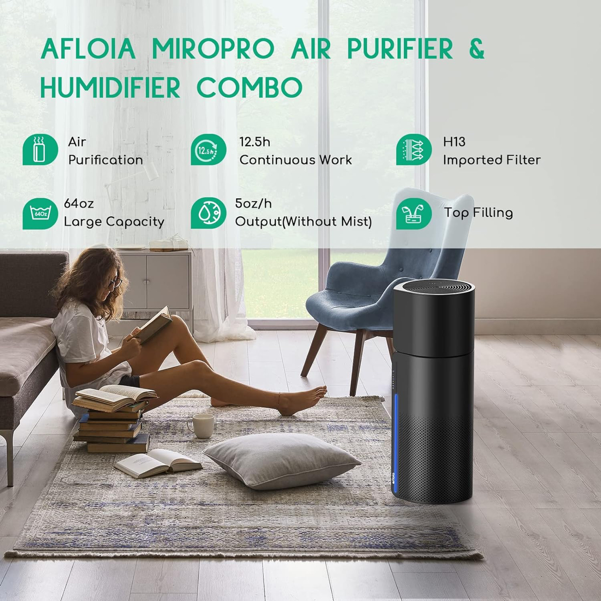New Afloia HEPA Air Purifier w/ Humidifier, 3 Stage H13 Filters - photo 2