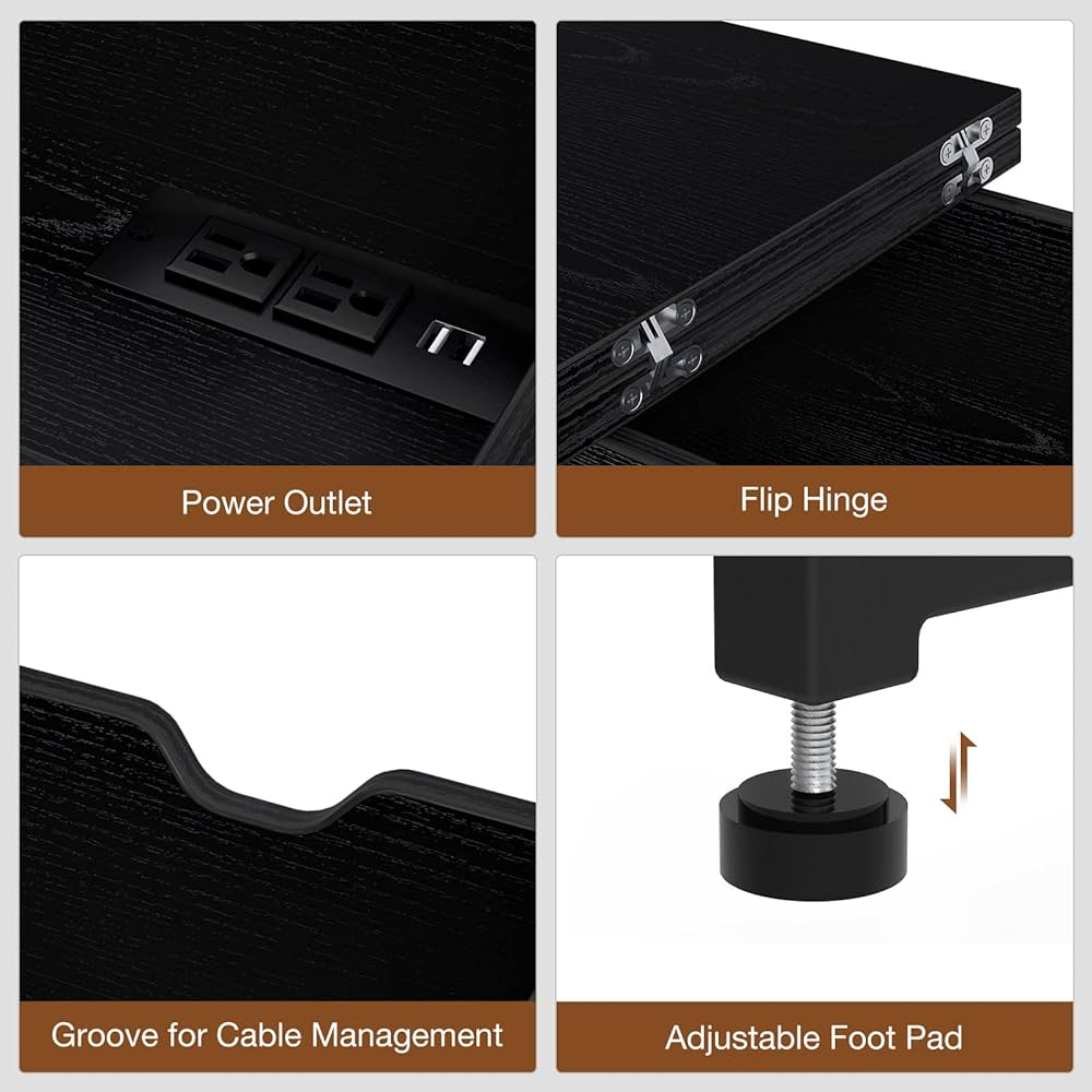 New Flip Top Side Table w/ Shelf, USB Ports & Power Outlets image indicator(6)