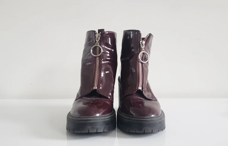 Burgundy Lug Sole Chunky Heel Boot - Size 7 - photo 3
