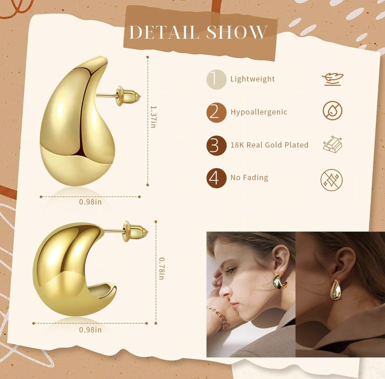 Gold Waterdrop Earrings - photo 3