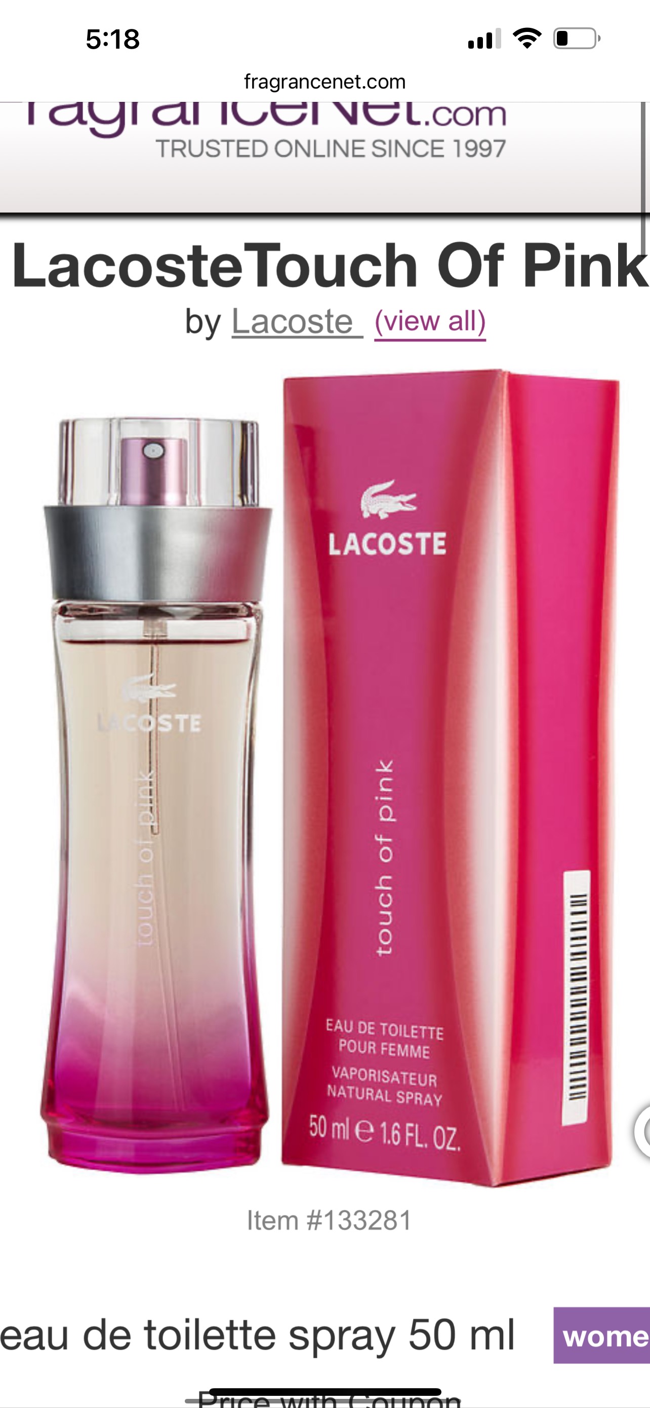 Lacoste Touch of Pink Women Perfume 50mL