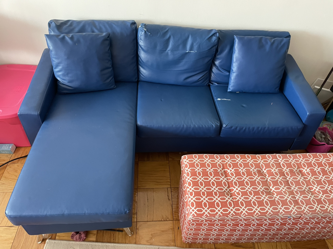 Blue pleather couch