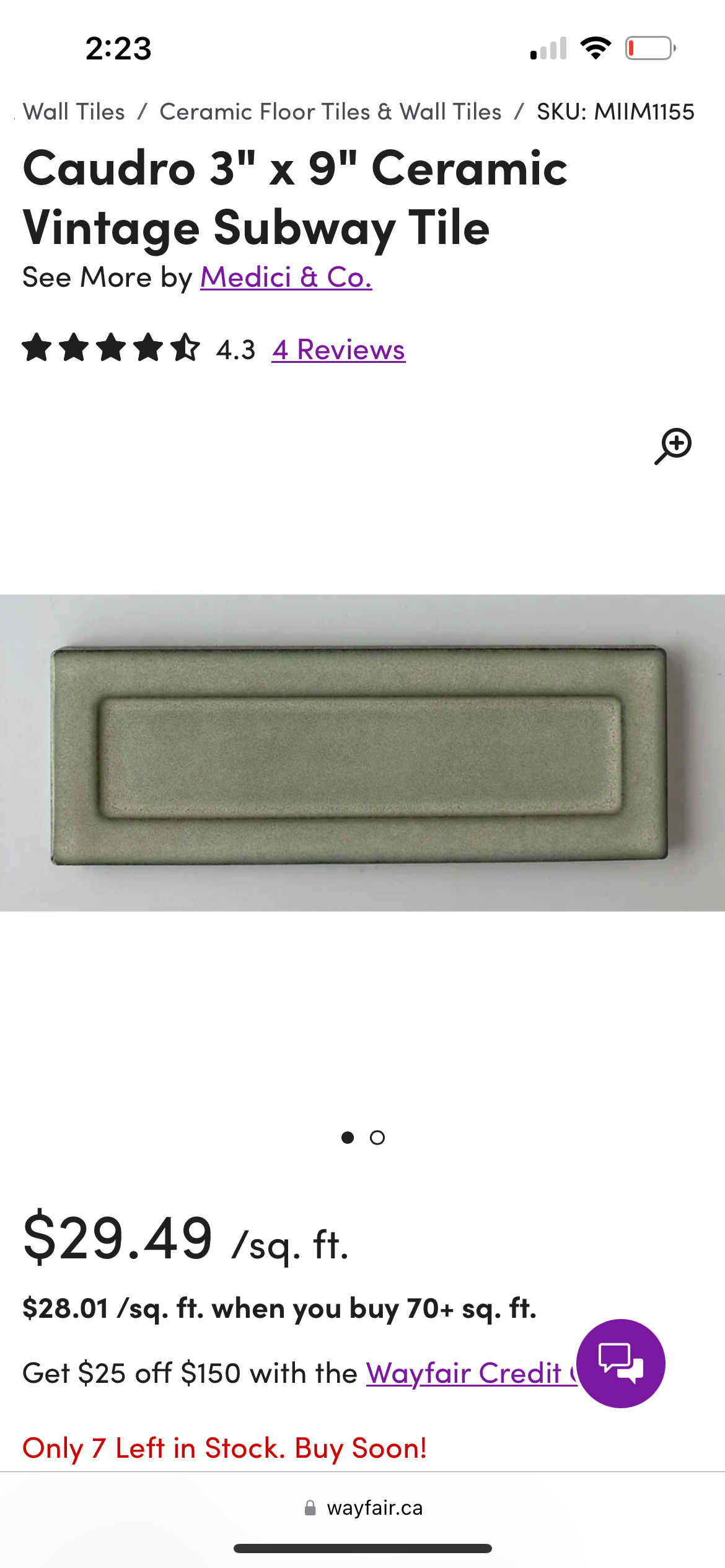 Caudro 3" x 9" Ceramic Vintage Subway Tile image indicator(10)