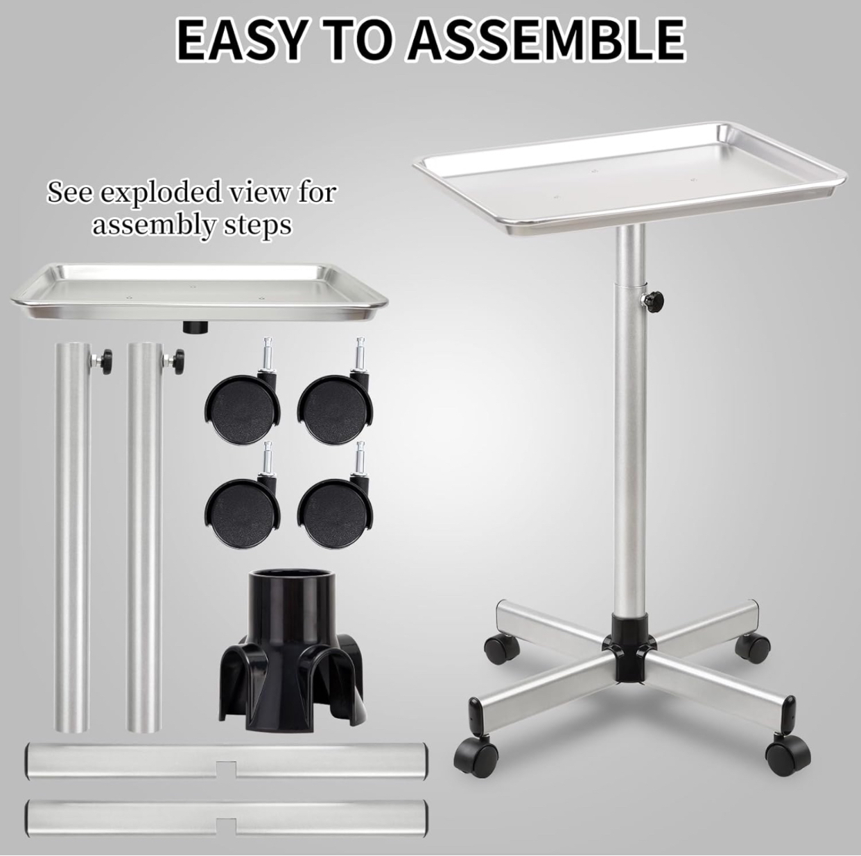 Aluminum Salon Tray: Height-Adjustable, Wheels - photo 5