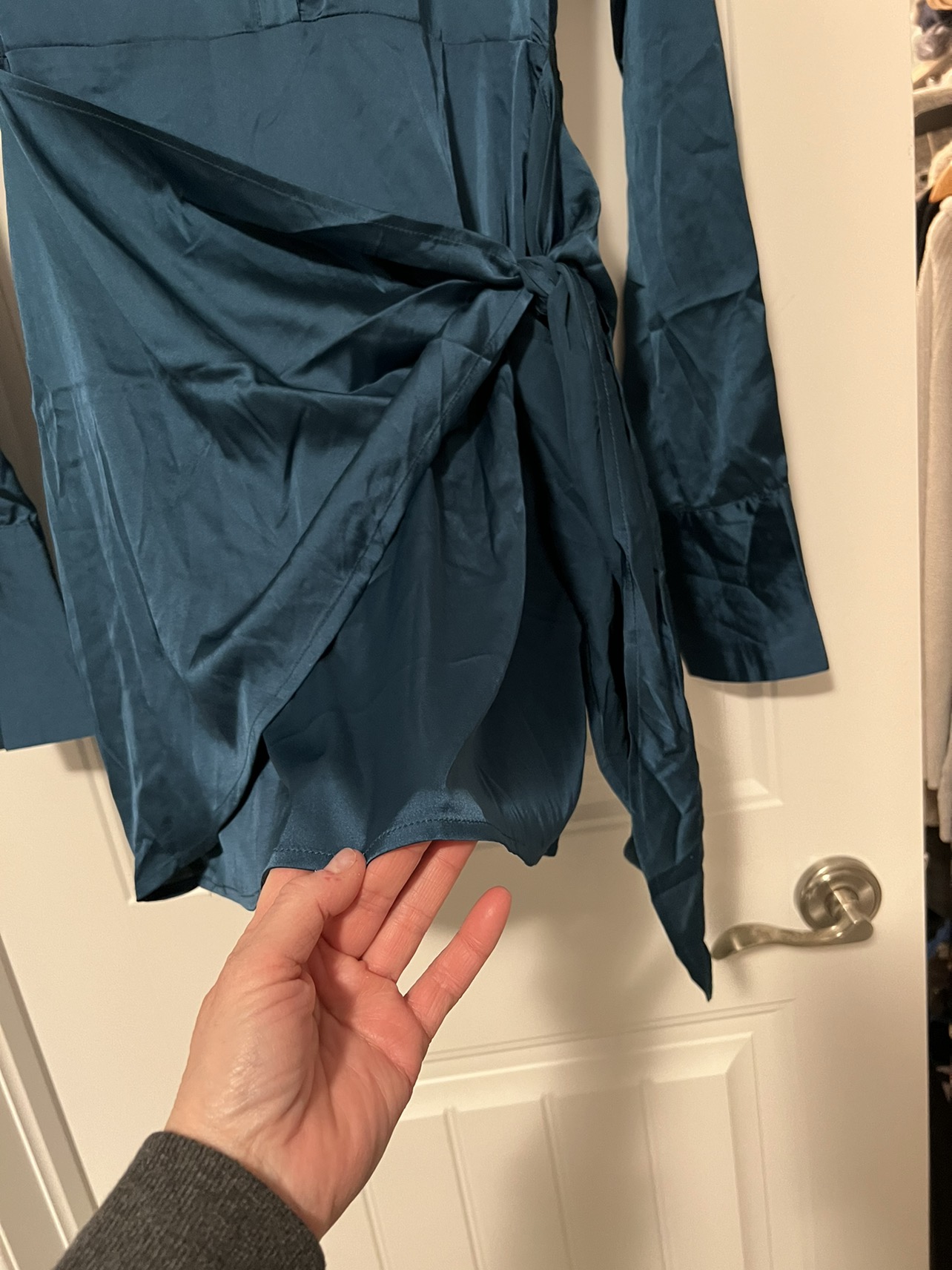 Teal silky mini dress image indicator(7)